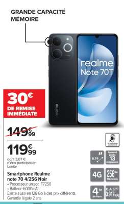 Smartphone Realme note 70 4/256 Noir