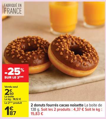 2 donuts fourrés cacao noisette