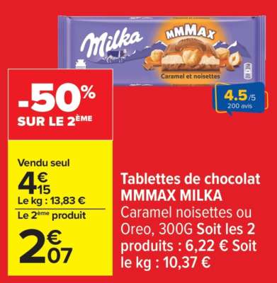 Tablettes de chocolat MMMAX MILKA