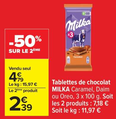 Tablettes de chocolat MILKA Caramel, Daim ou Oreo