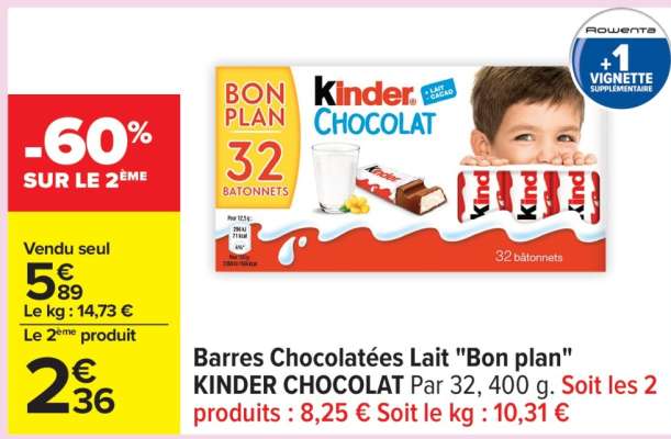 Barres Chocolatées Lait "Bon plan" KINDER CHOCOLAT