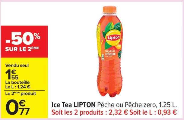 Ice Tea LIPTON Pêche ou Pêche zero