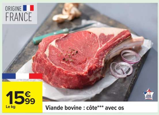 Viande bovine : côte*** avec os