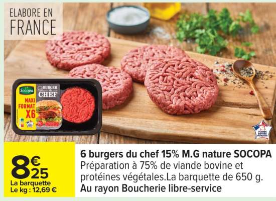 6 burgers du chef 15% M.G. nature SOCOPA