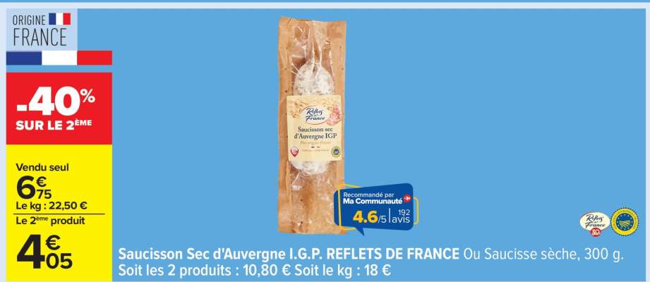 Saucisson Sec d'Auvergne I.G.P. REFLETS DE FRANCE