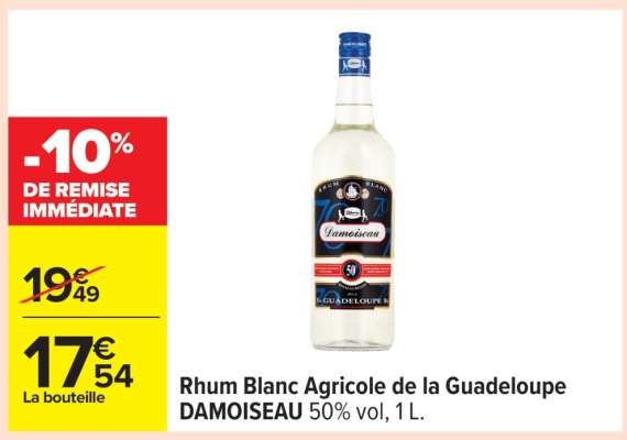 RHUM BLANC AGRICOLE DE LA GUADELOUPE DAMOISEAU