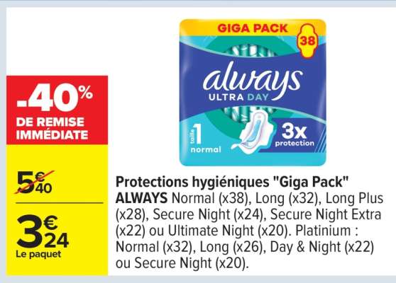 Protections hygiéniques «Giga Pack» ALWAYS