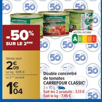 Double concentré de tomates CARREFOUR CLASSIC’
