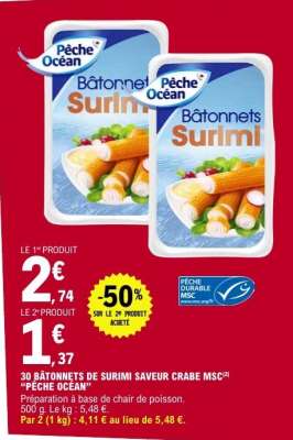 30 BÂTONNETS DE SURIMI SAVEUR CRABE MSC