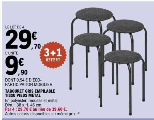 TABOURET GRIS EMPILABLE TISSU PIEDS MÉTAL