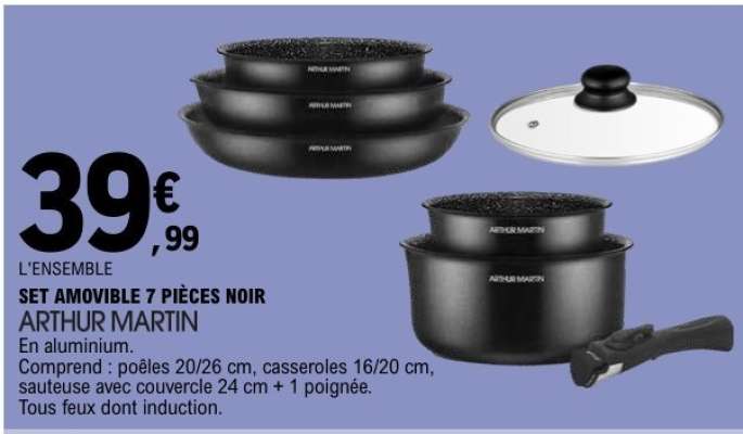 SET AMOVIBLE 7 PIÈCES NOIR “ARTHUR MARTIN”