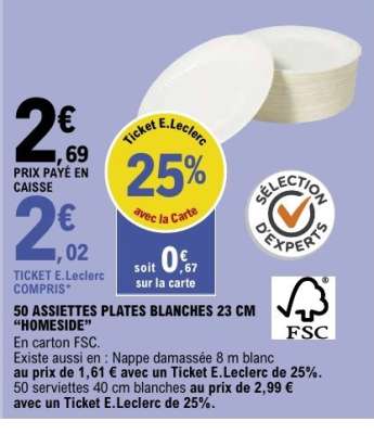 50 ASSIETTES PLATES BLANCHES 23 CM "HOMESIDE"