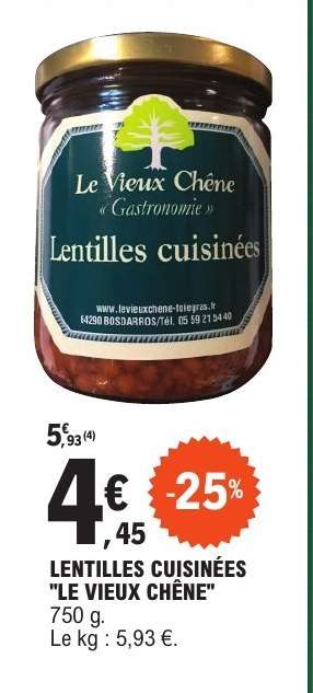 LENTILLES CUISINÉES "LE VIEUX CHÊNE"