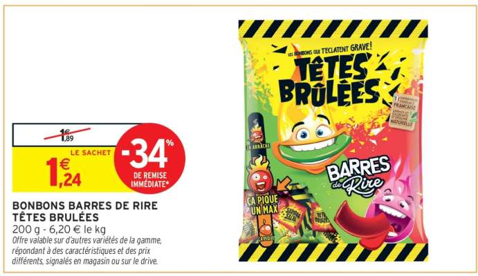 BONBONS BARRES DE RIRE TÊTES BRÛLÉES
