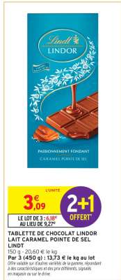 TABLETTE DE CHOCOLAT LINDOR LAIT CARAMEL POINTE DE SEL LINDT