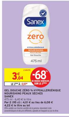 GEL DOUCHE ZÉRO HYPOALLERGÉNIQUE NOURISHING PEAUX SÈCHES SANEX