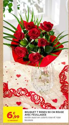 BOUQUET 7 ROSES 50 CM ROUGE AVEC FEUILLAGES
