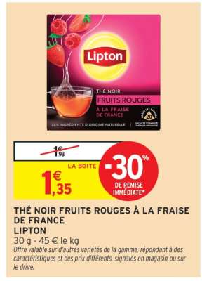 THÉ NOIR FRUITS ROUGES À LA FRAISE DE FRANCE LIPTON