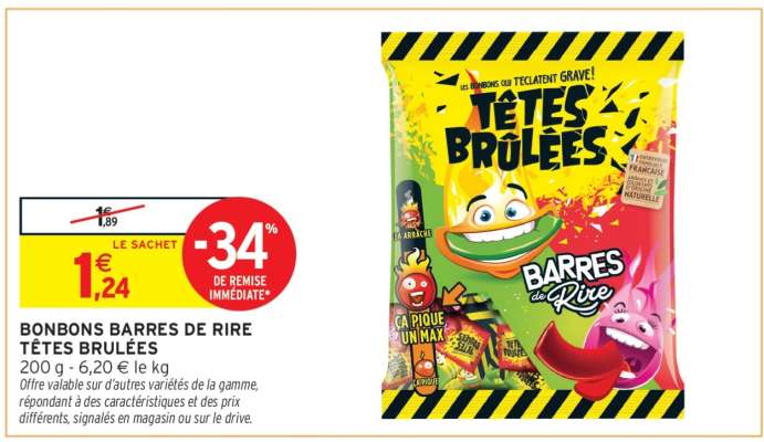 BONBONS BARRES DE RIRE TÊTES BRÛLÉES