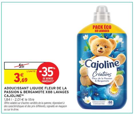 ADOUCISSANT LIQUIDE FLEUR DE LA PASSION & BERGAMOTE X88 LAVAGES CAJOLINE