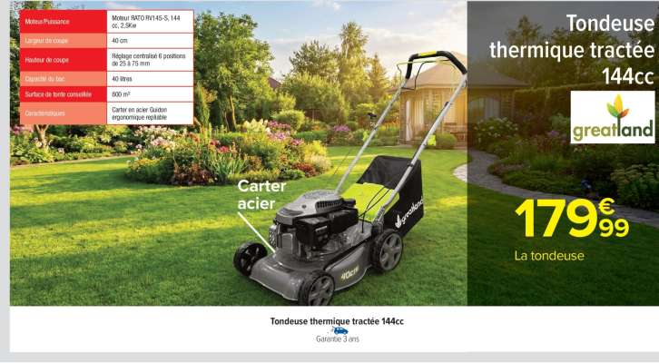 Tondeuse thermique tractée 144cc