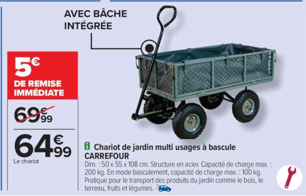 Chariot de jardin multi usages à bascule CARREFOUR