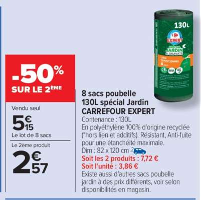 8 sacs poubelle 130L spécial Jardin CARREFOUR EXPERT