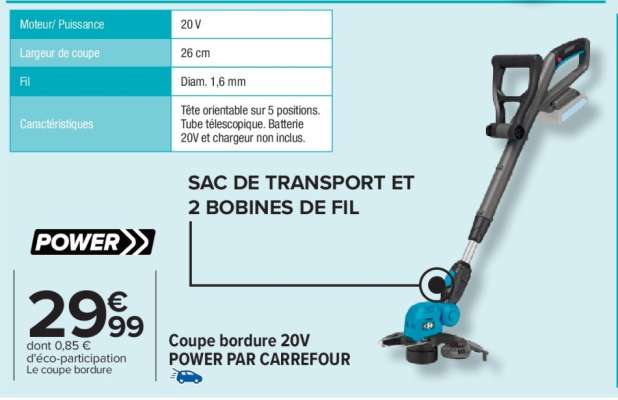 Coupe bordure 20V POWER PAR CARREFOUR
