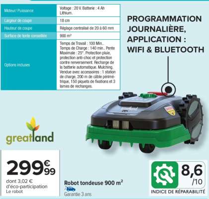 Robot tondeuse 900 m²