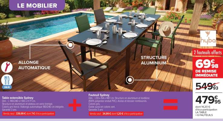 Table extensible Sydney + Fauteuil Sydney