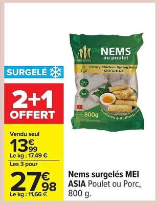 Nems surgelés MEI ASIA Poulet ou Porc, 800 g