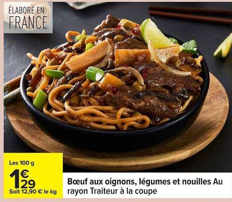 Bœuf aux oignons, légumes et nouilles