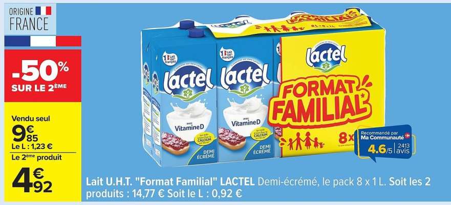 Lait U.H.T. "Format Familial" LACTEL