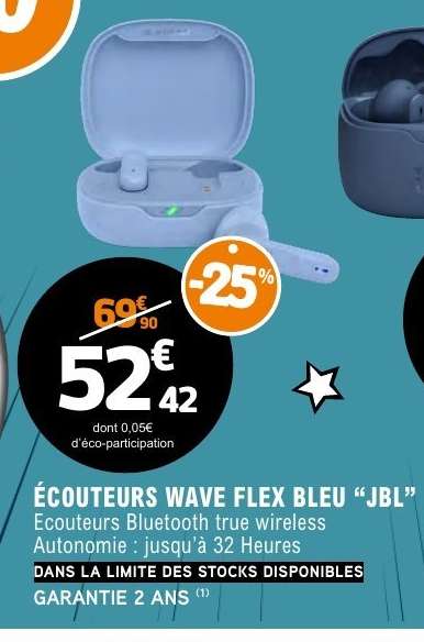 ÉCOUTEURS WAVE FLEX BLEU “JBL”