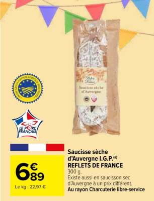 Saucisse sèche d'Auvergne I.G.P. REFLETS DE FRANCE