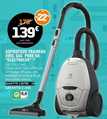 ASPIRATEUR TRAINEAU AVEC SAC PURE D8 “ELECTROLUX”