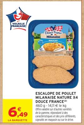 ESCALOPE DE POULET MILANAISE NATURE X4 DOUCE FRANCE