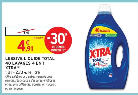 LESSIVE LIQUIDE TOTAL 40 LAVAGES 4 EN 1 XTRA