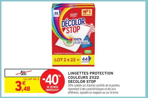 LINGETTES PROTECTION COULEURS 2X22 DECOLOR STOP