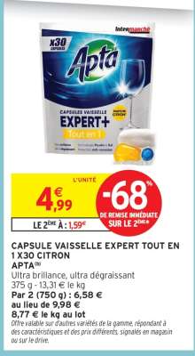 CAPSULE VAISSELLE EXPERT TOUT EN 1 X30 CITRON APTA