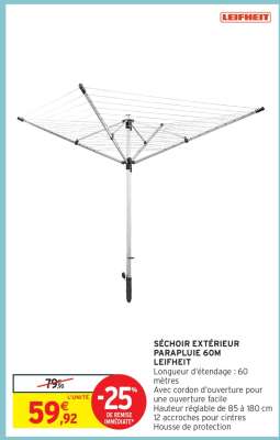SÉCHOIR EXTÉRIEUR PARAPLUIE 60M LEIFHEIT
