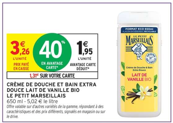 CRÈME DE DOUCHE ET BAIN EXTRA DOUCE LAIT DE VANILLE BIO LE PETIT MARSEILLAIS