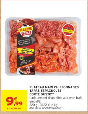 PLATEAU MAXI CHIFFONNADES TAPAS ESPAGNOLES CORTE GUSTO