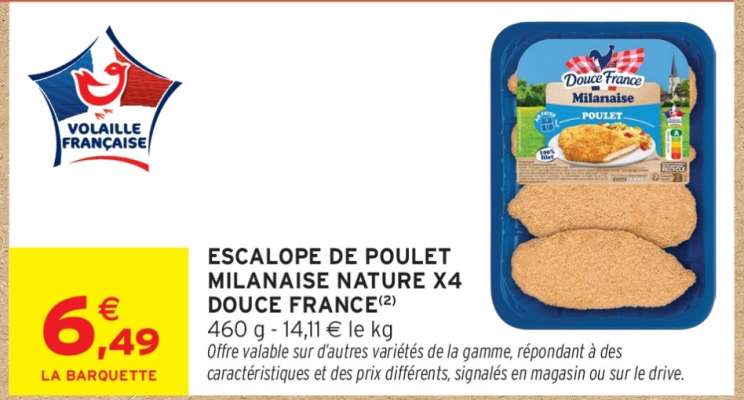 ESCALOPE DE POULET MILANAISE NATURE X4 DOUCE FRANCE