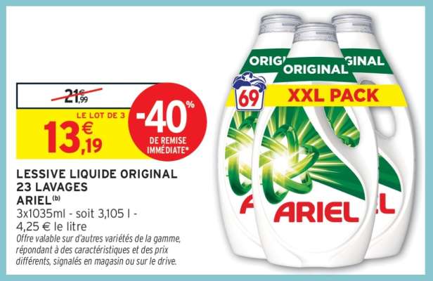 LESSIVE LIQUIDE ORIGINAL 23 LAVAGES ARIEL