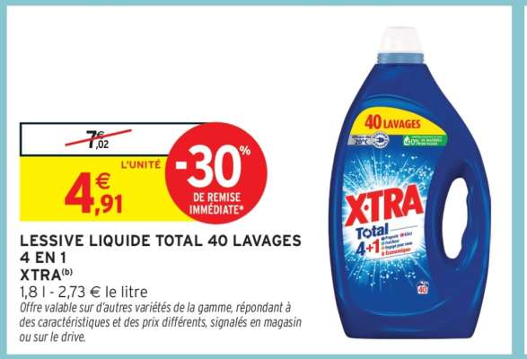 LESSIVE LIQUIDE TOTAL 40 LAVAGES 4 EN 1 XTRA