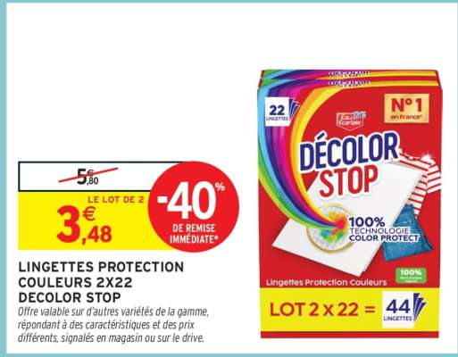 LINGETTES PROTECTION COULEURS 2X22 DECOLOR STOP