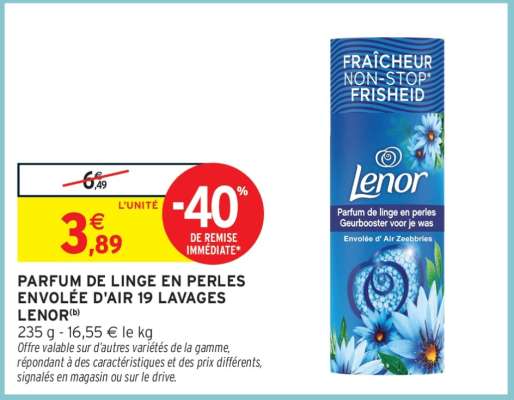 PARFUM DE LINGE EN PERLES ENVOLÉE D'AIR 19 LAVAGES LENOR