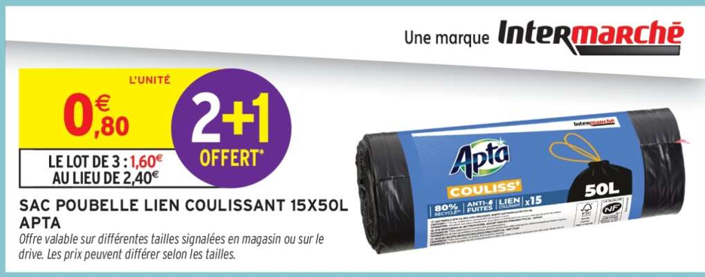 SAC POUBELLE LIEN COULISSANT 15X50L APTA