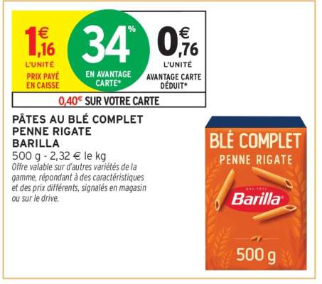 Pâtes au Blé Complet Penne Rigate Barilla